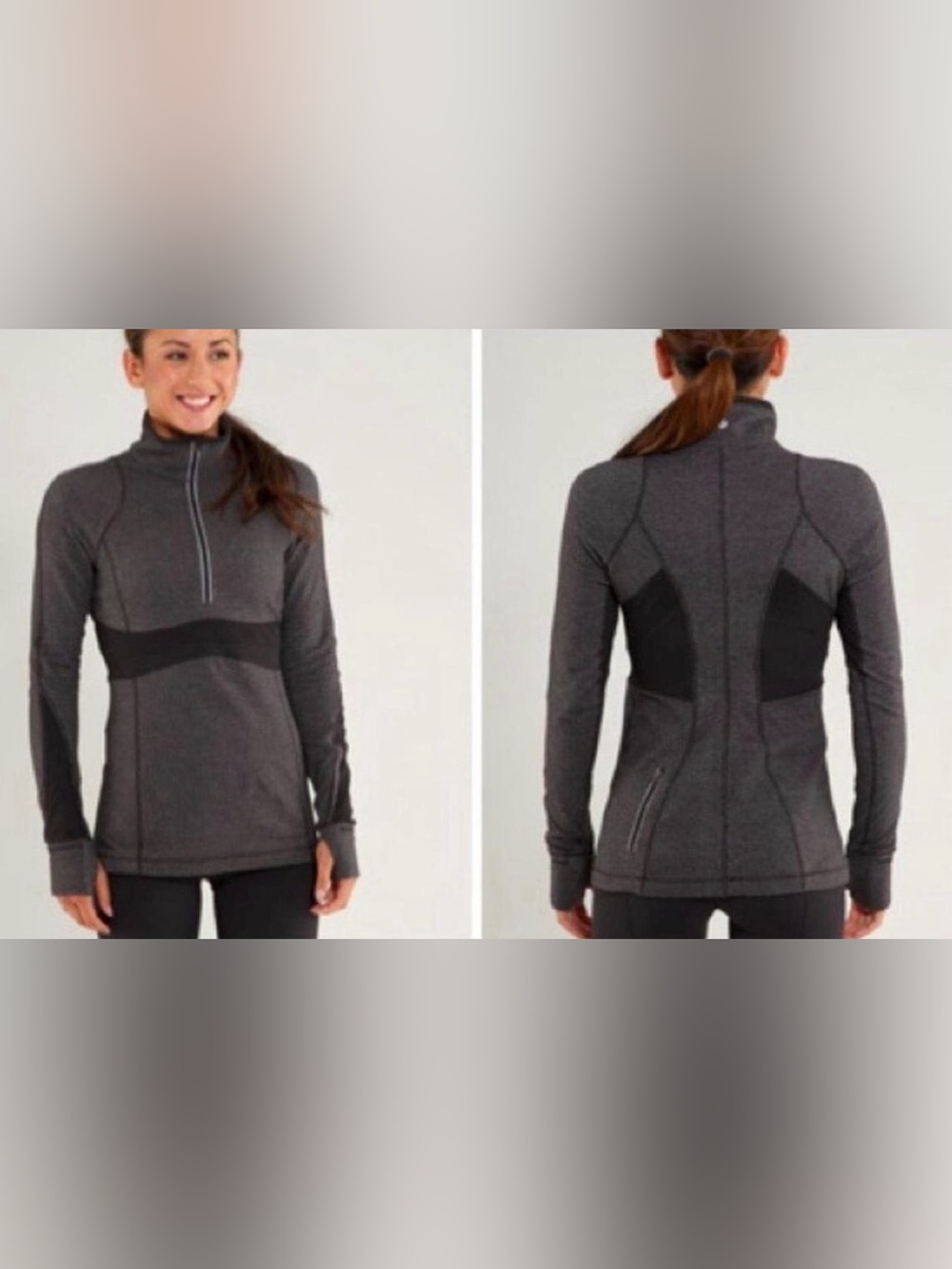 Lululemon Run Full Tilt Zip Pullover in Ghost Herringbone Deep Coal